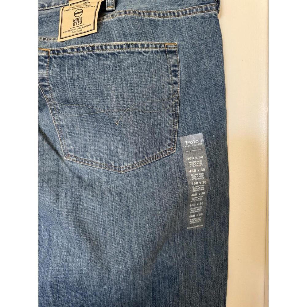 Polo Ralph Lauren Men’s 46BIG X 30L Hampton Relaxed Straight Stretch Blue Jeans - Picture 7 of 10